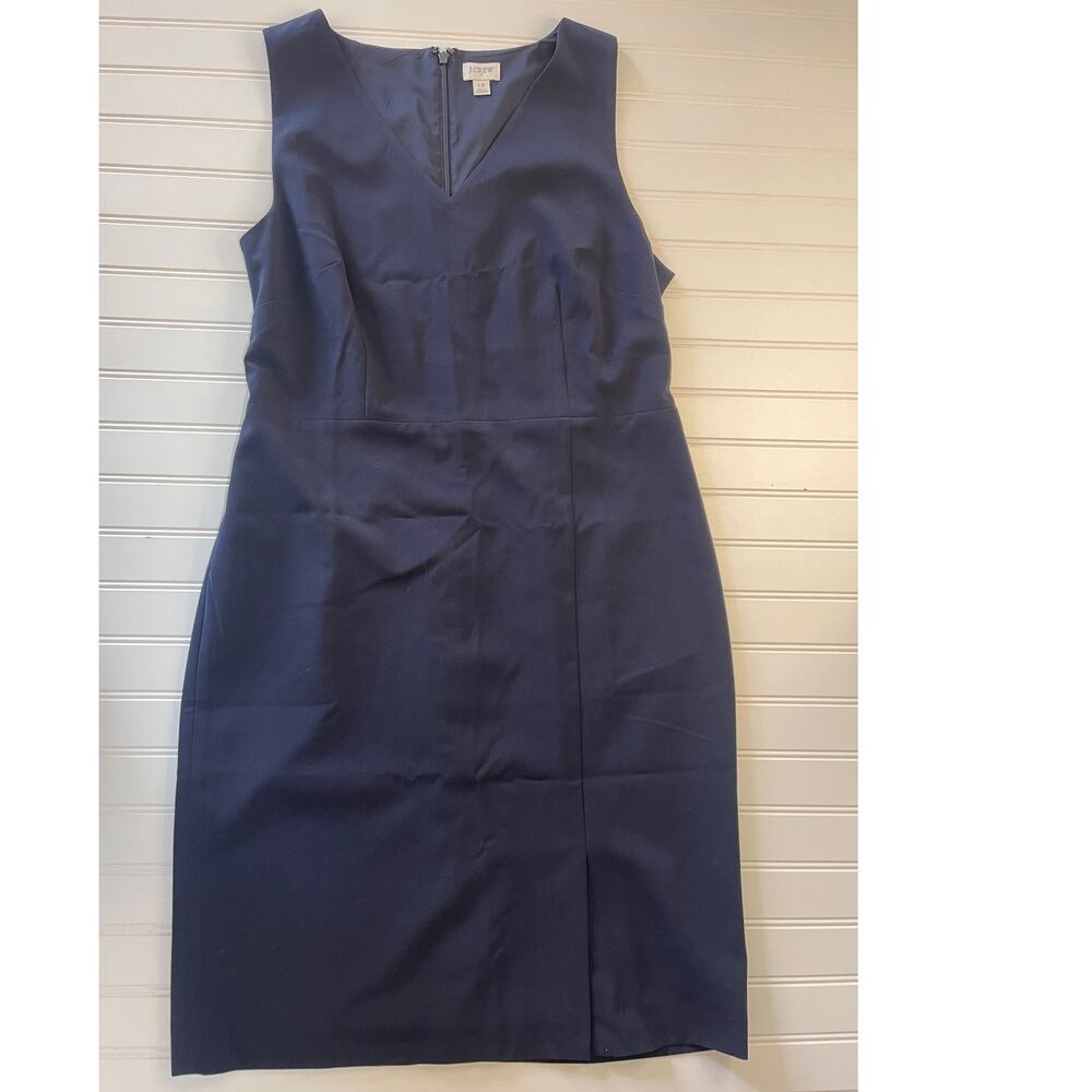 J Crew Navy Blue Sheath Work Dress Front Slit Size Womens 12